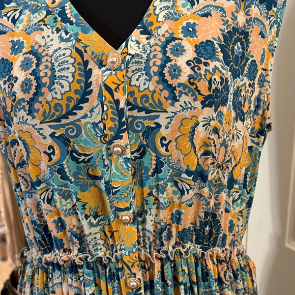 Tyler Boe Silk Floral Sleeveless Dress - Blue and Yellow - Picture 4 of 7